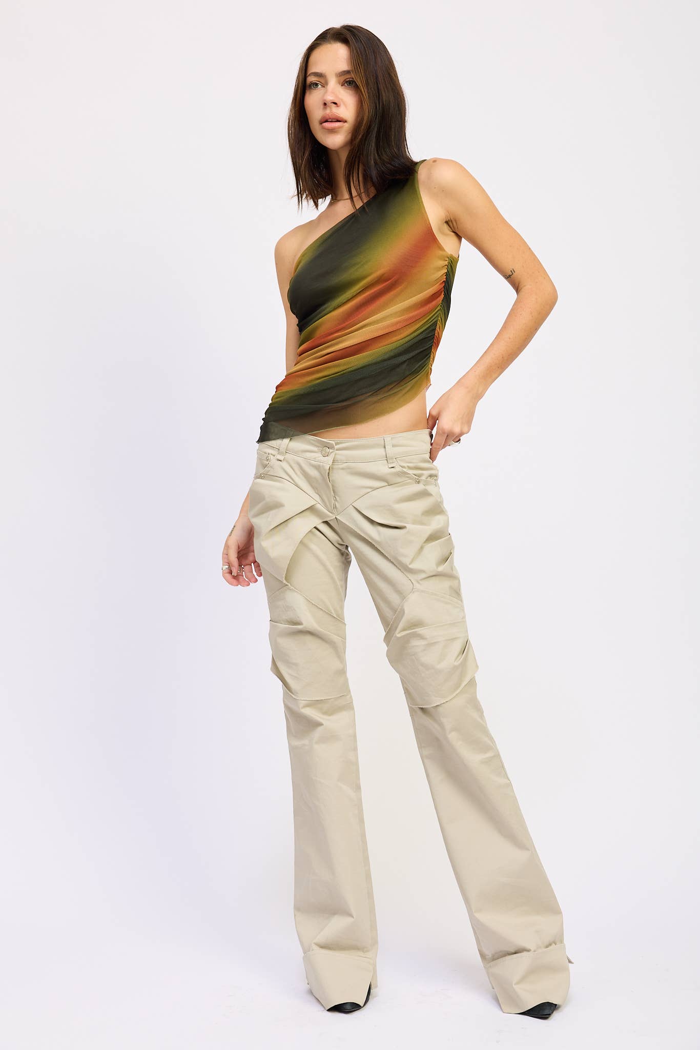 Asymmetrical One Shoulder Mesh Top