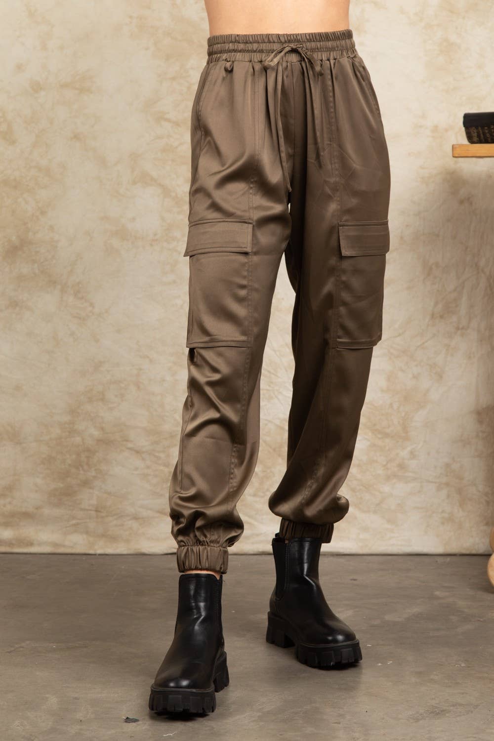 Satin Soft Shiny Cargo Jogger Pants