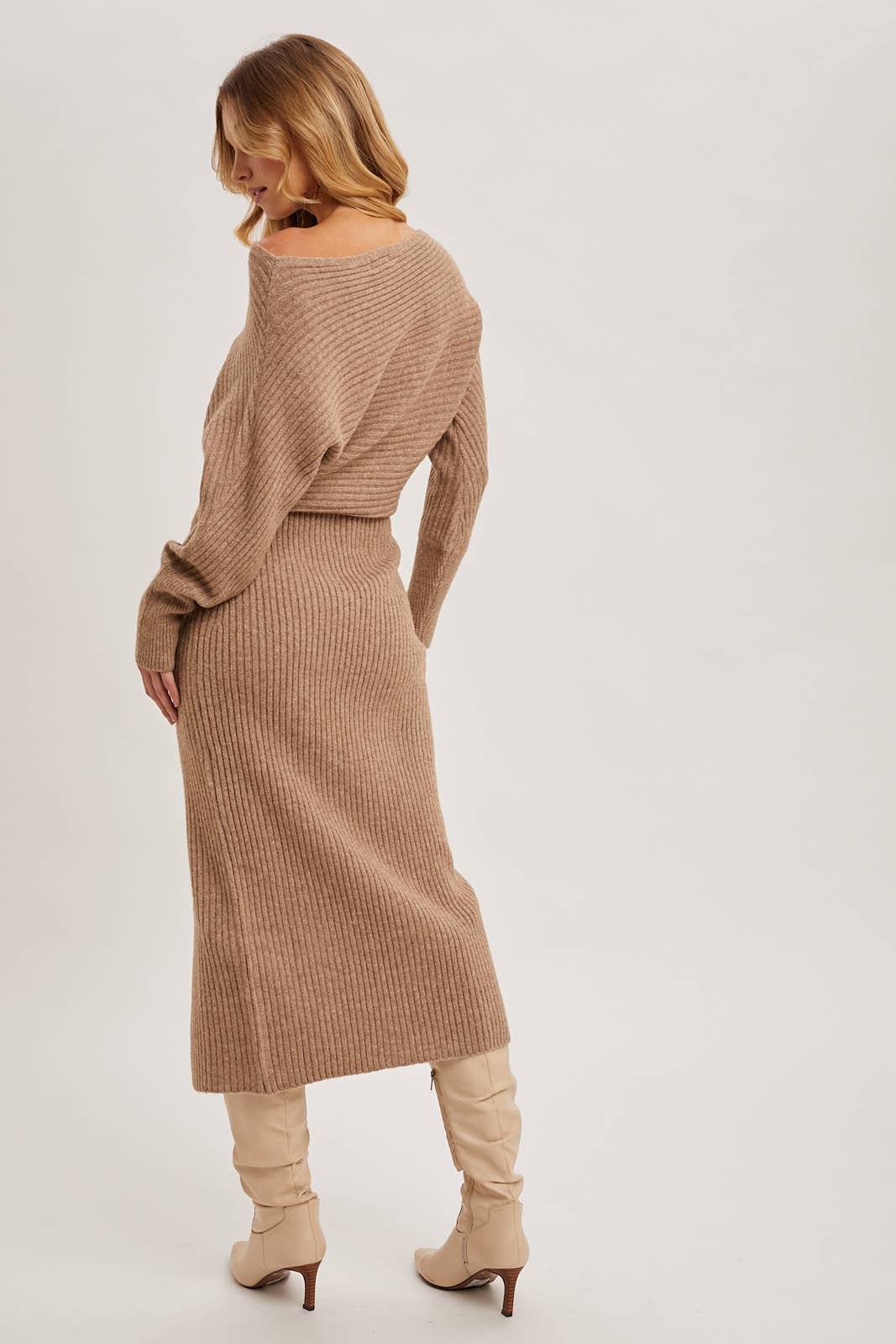 One Shoulder Off Side Slit Midi Knit Dress