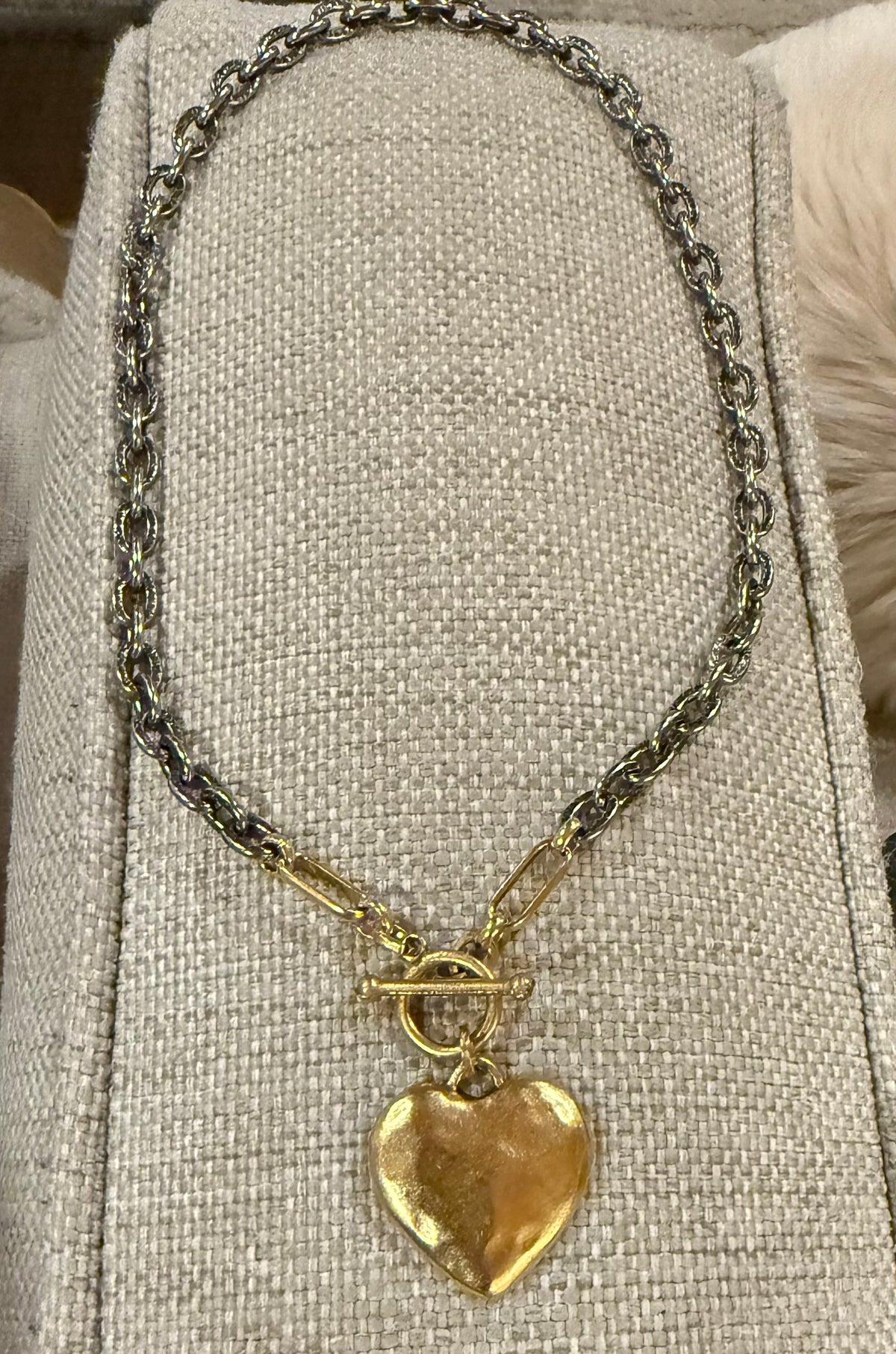 Gold Heart Silver Chain