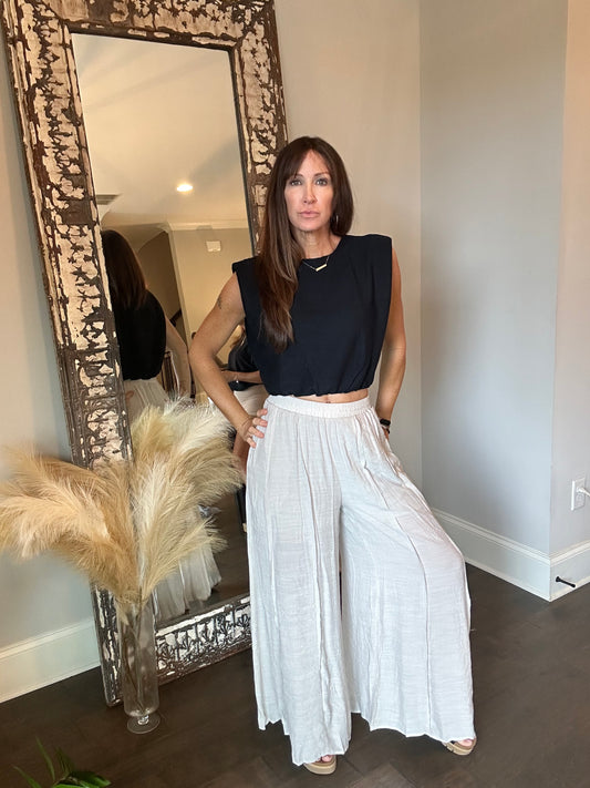 Wide Leg Pants with Raw Edge Detail