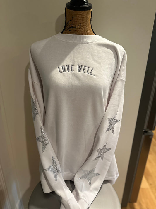 Love Well Rhinestone White College Sweatshirt