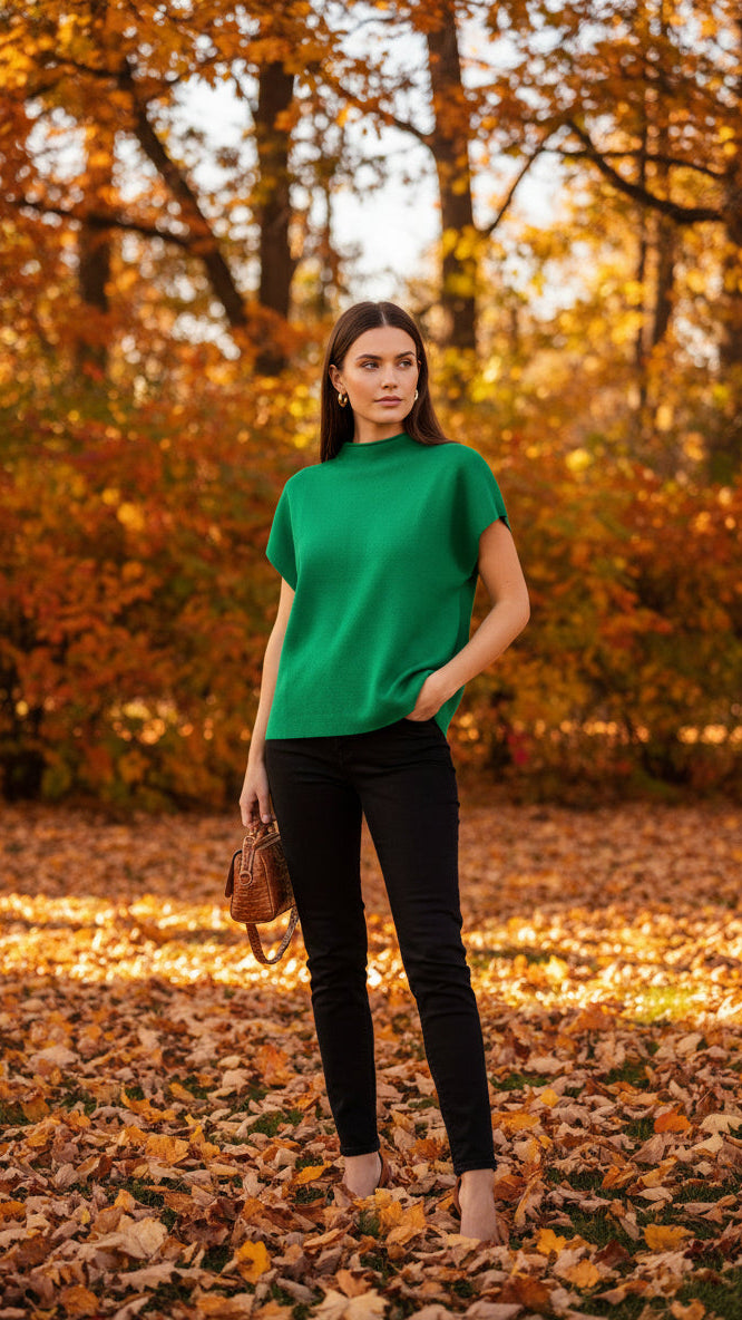 Mock Neck Green Top