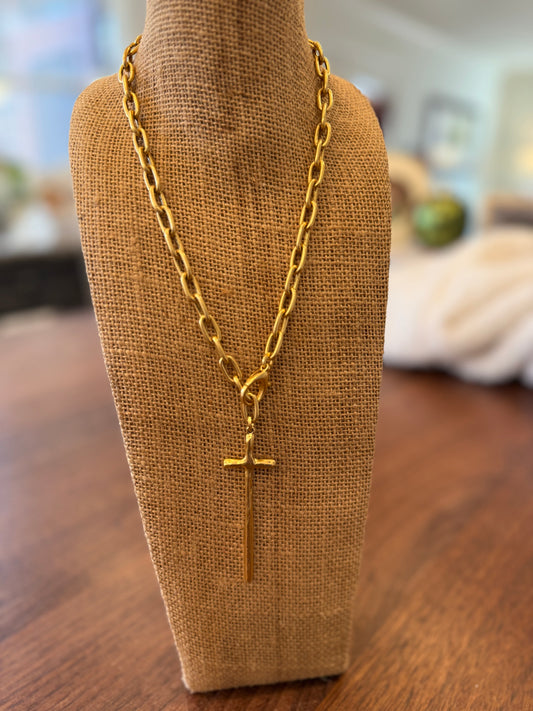 Chunky Long Cross Necklace Gold