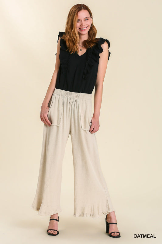 Frayed Hem Pants with Side Pockets