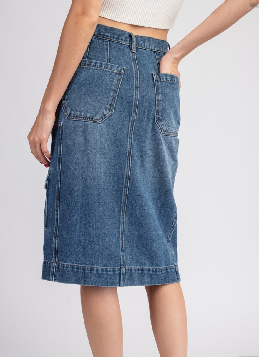 Mineral Washed Denim Midi Skirt