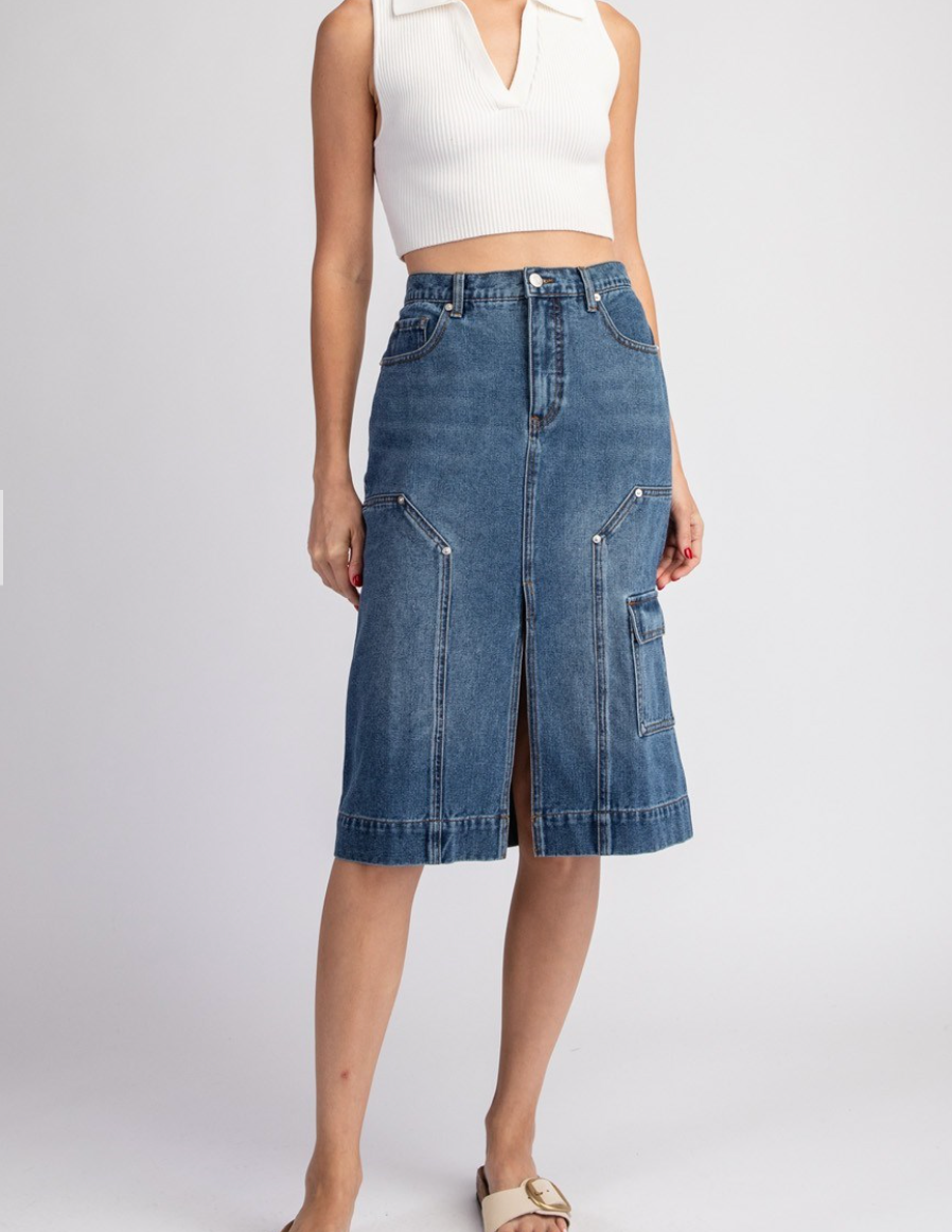 Mineral Washed Denim Midi Skirt