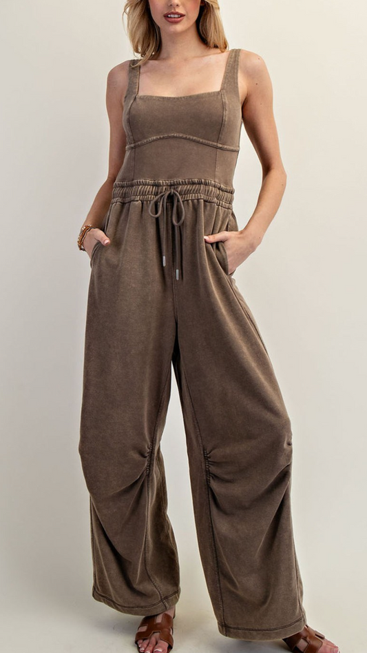 Mineral Washed Sleeveless Drawstring Jumpsuit