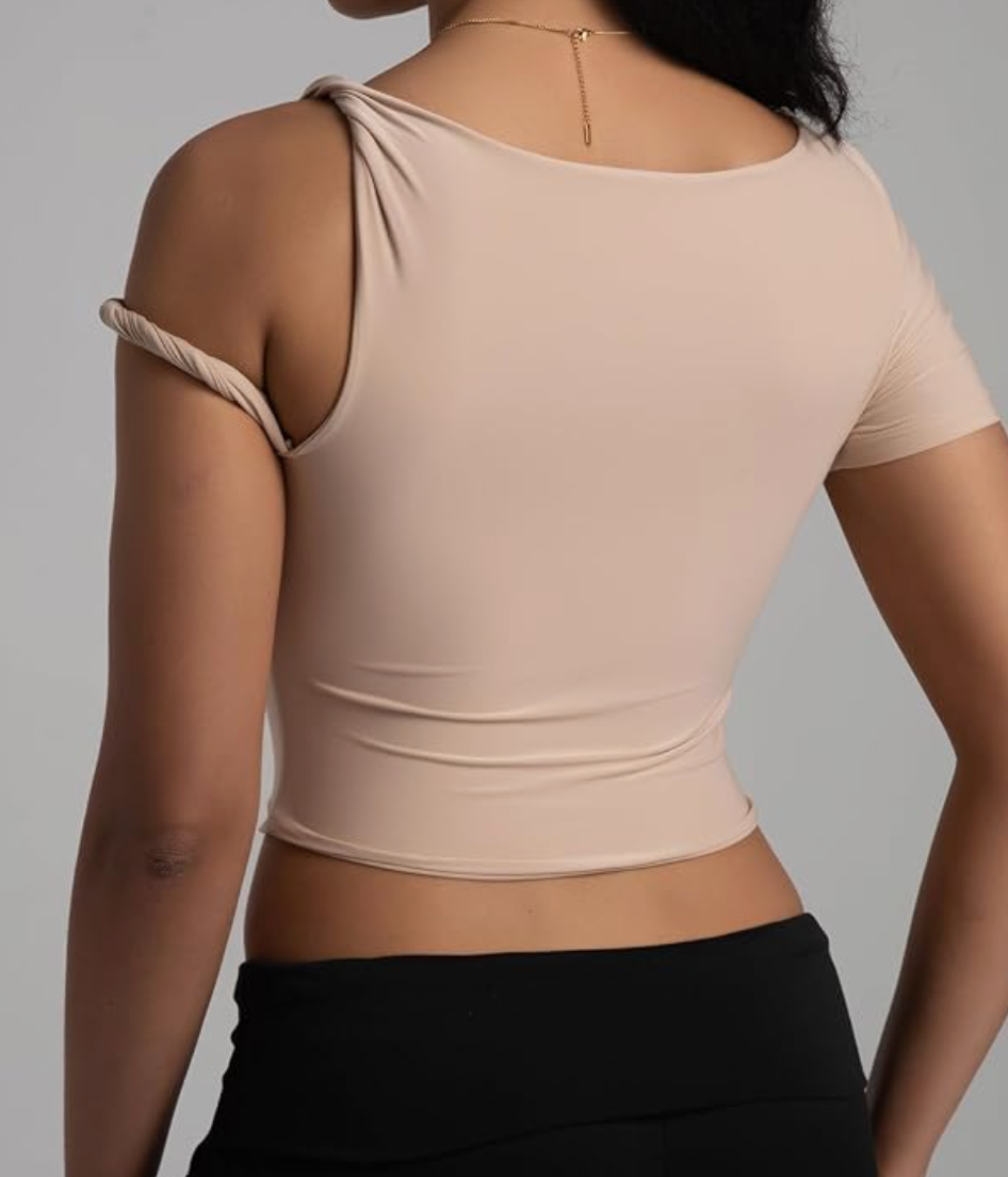 Twisted Asymmetrical Off the Shoulder Stretch Top
