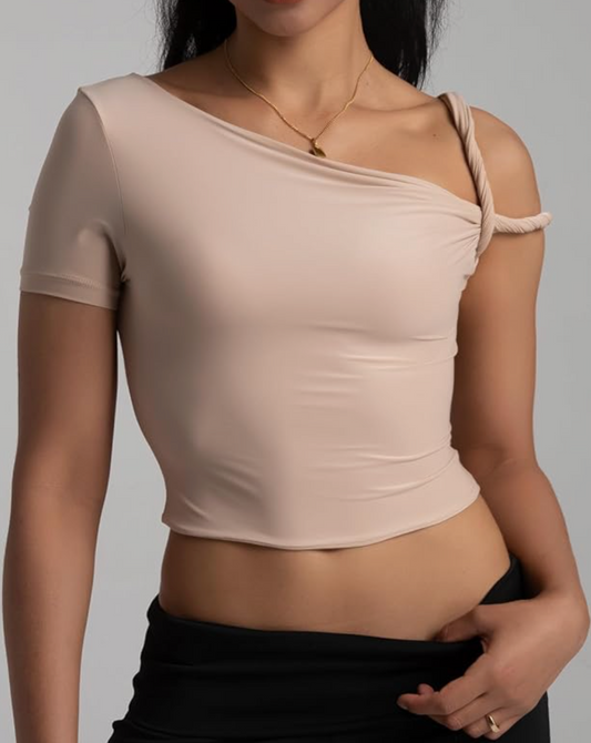 Twisted Asymmetrical Off the Shoulder Stretch Top