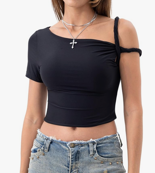 Asymmetrical Off the Shoulder Twisted Top
