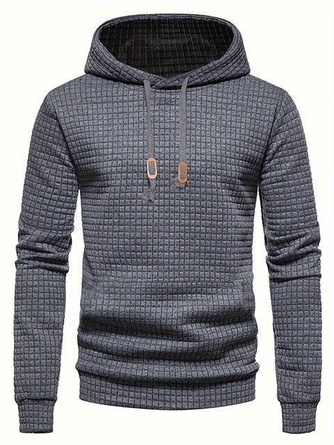 Mirazshoes WholeSale - Waffle Pattern Solid Hoodie, Cool Hoodies For Men, Men's Casual Pullover Hooded Sweatshirt With Kangaroo Pocket Streetwear For Winter Fall, As Gifts
