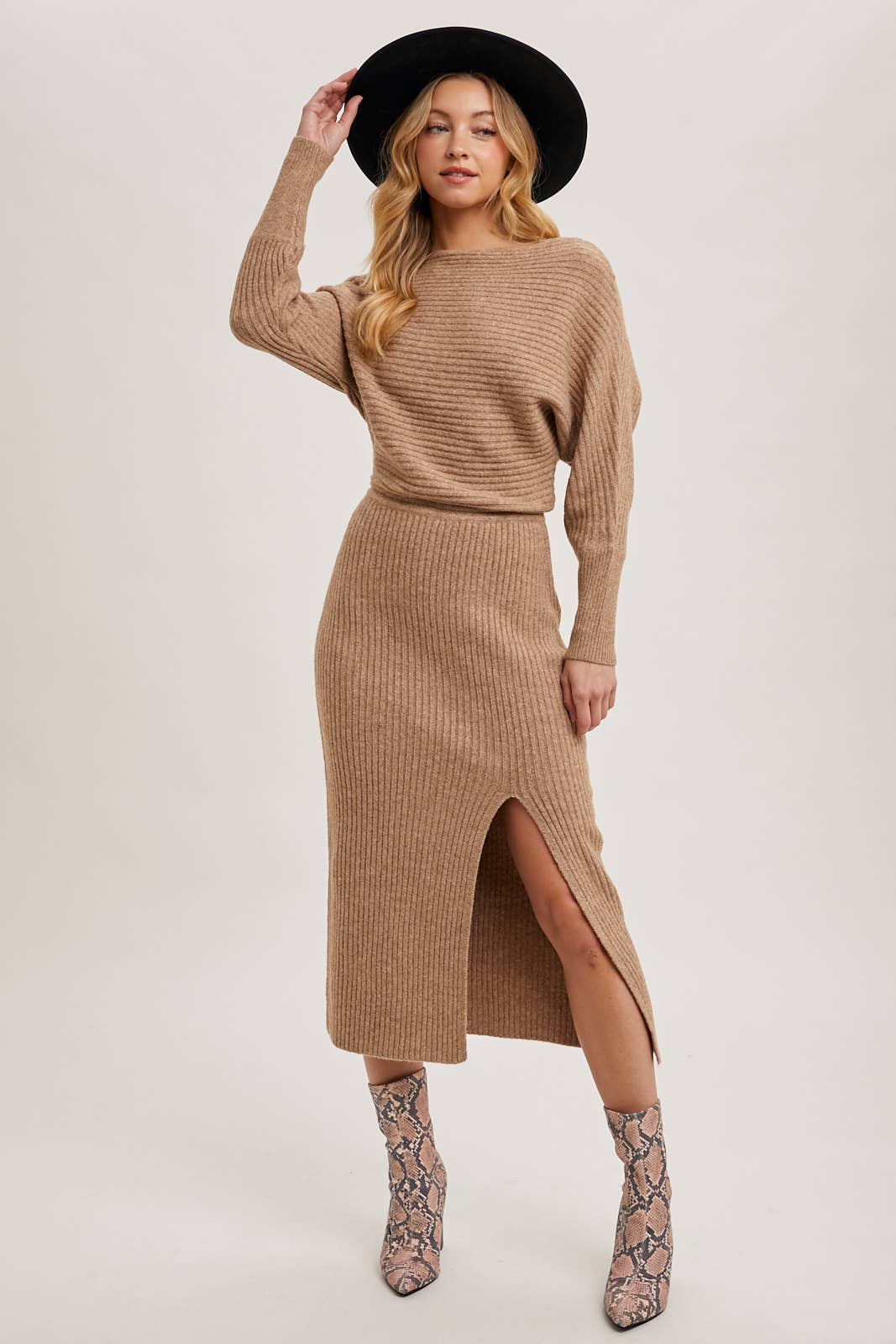One Shoulder Off Side Slit Midi Knit Dress