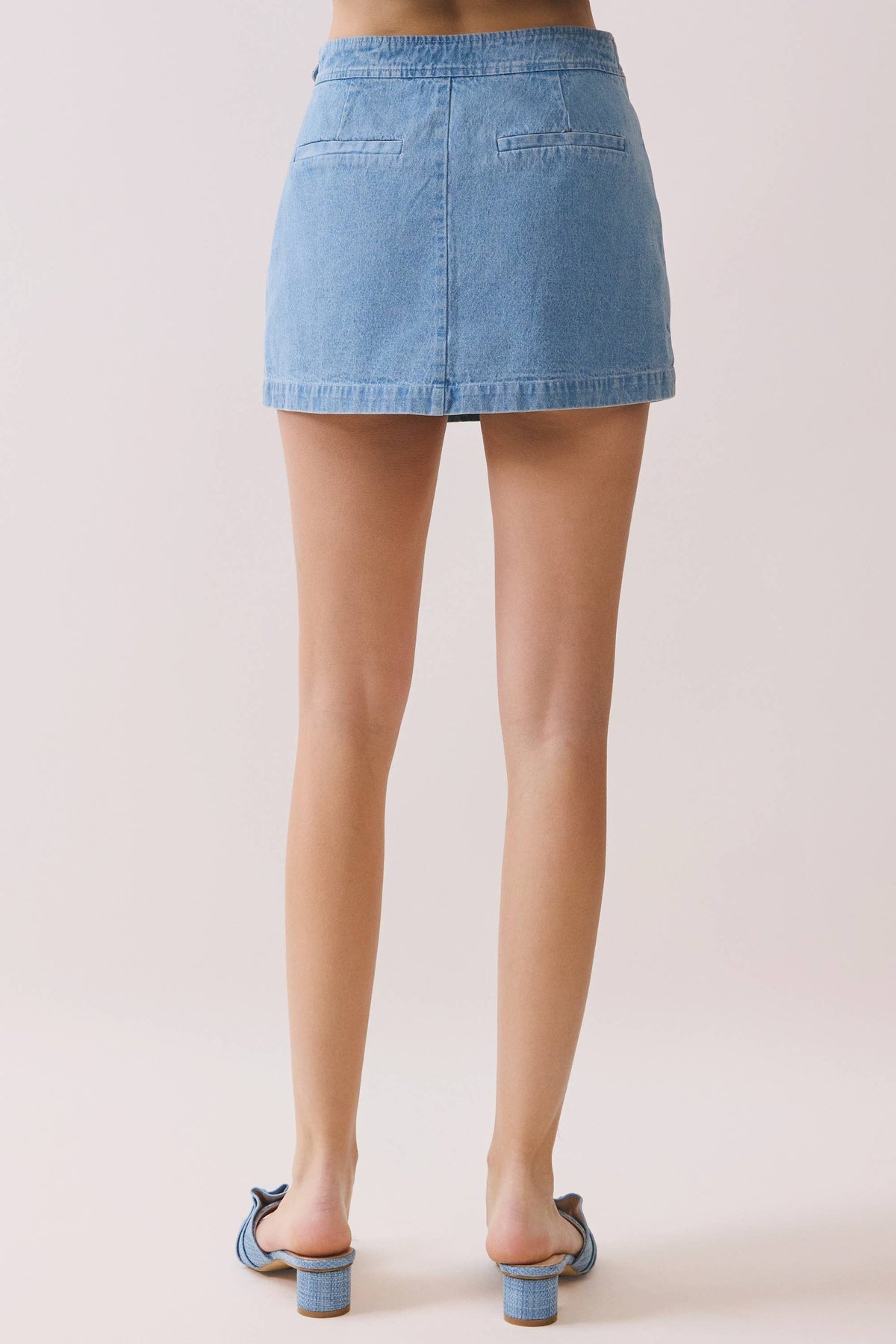 Denim Button Front Wrap Style Mini Shorts