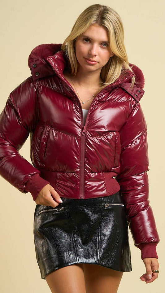 Puffer Jacket with Faux Fur Hood