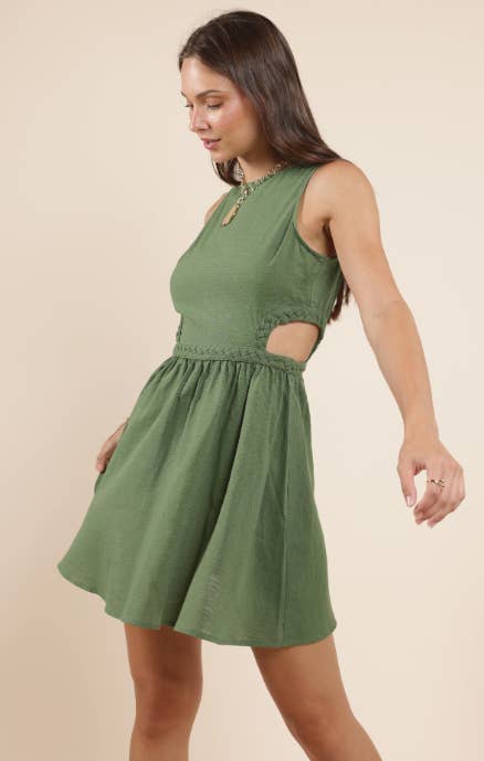Good Day Braided Dtl Cutout Mini Dress : GREEN: SMALL