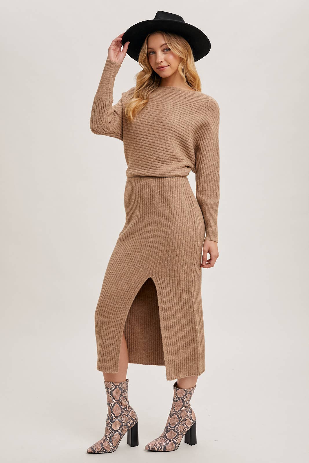 One Shoulder Off Side Slit Midi Knit Dress