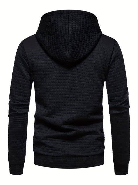 Mirazshoes WholeSale - Waffle Pattern Solid Hoodie, Cool Hoodies For Men, Men's Casual Pullover Hooded Sweatshirt With Kangaroo Pocket Streetwear For Winter Fall, As Gifts