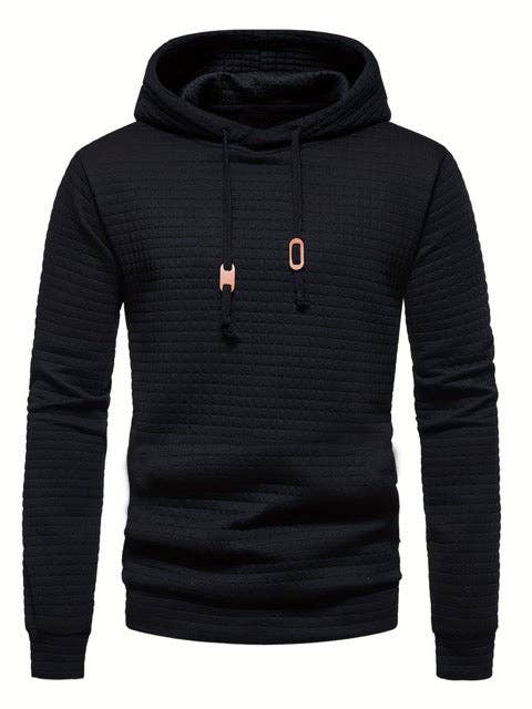 Mirazshoes WholeSale - Waffle Pattern Solid Hoodie, Cool Hoodies For Men, Men's Casual Pullover Hooded Sweatshirt With Kangaroo Pocket Streetwear For Winter Fall, As Gifts