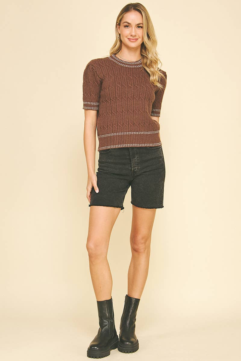 Cable Knit Short Sleeve Sweater
