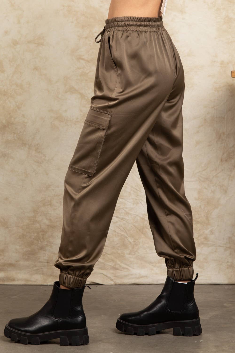 Satin Soft Shiny Cargo Jogger Pants