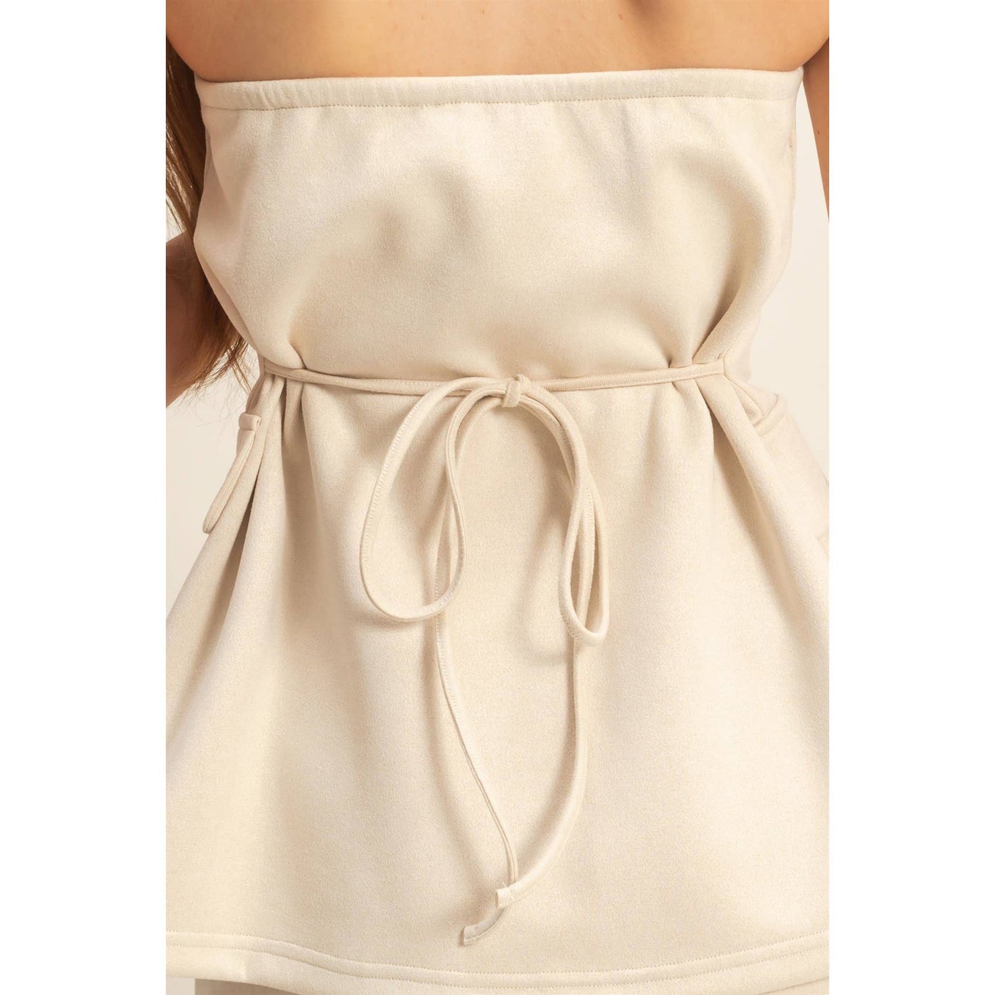 Suede Tailored Flare Pants And Peplum Top Set