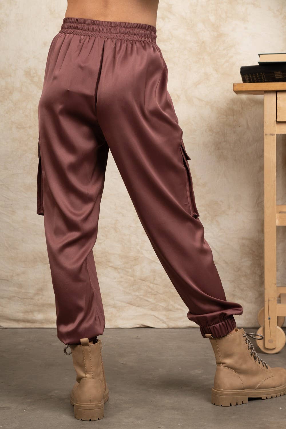 Satin Soft Shiny Cargo Jogger Pants