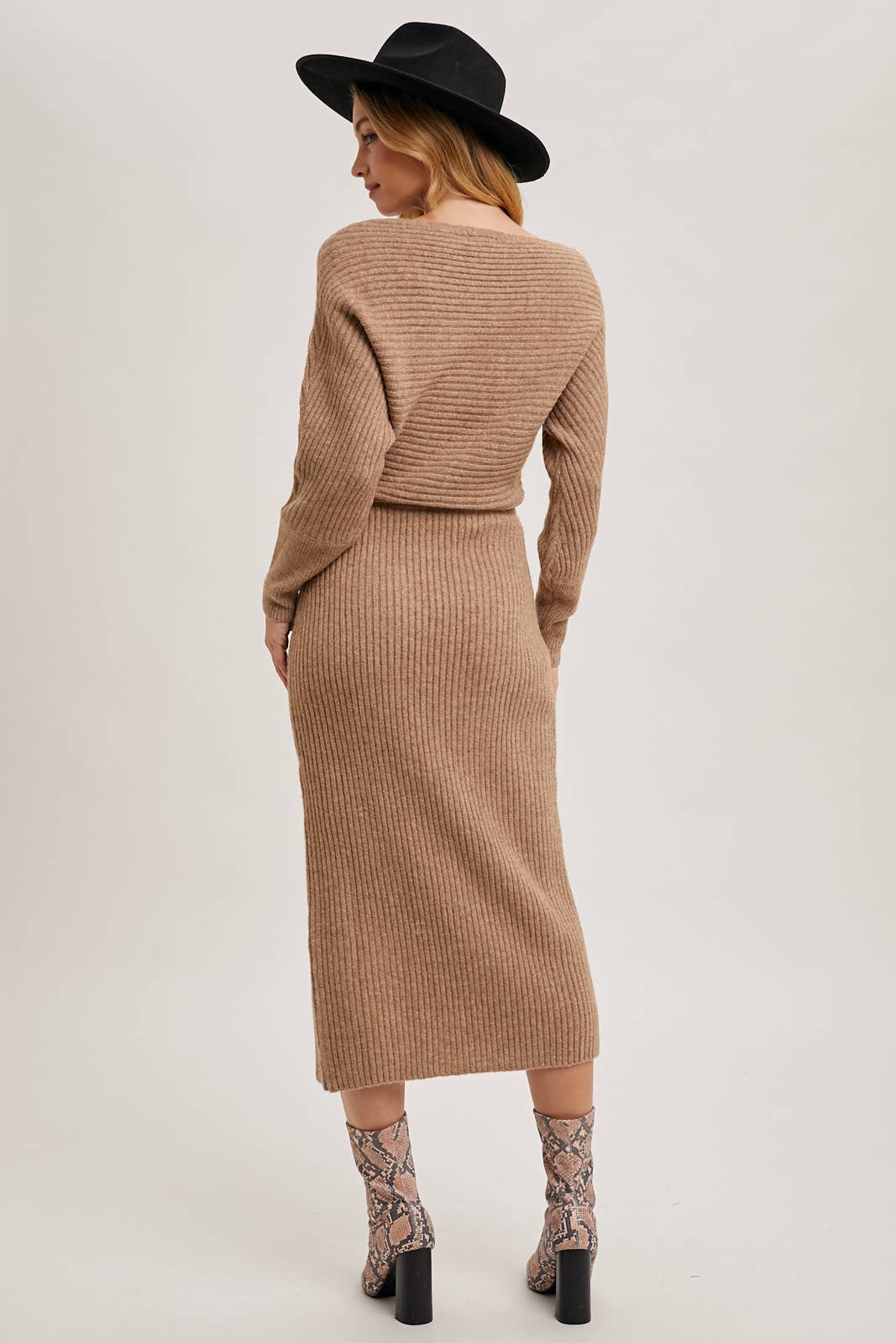 One Shoulder Off Side Slit Midi Knit Dress
