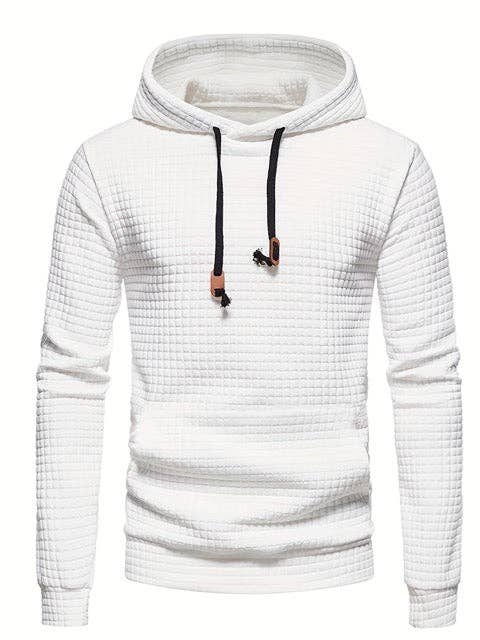 Mirazshoes WholeSale - Waffle Pattern Solid Hoodie, Cool Hoodies For Men, Men's Casual Pullover Hooded Sweatshirt With Kangaroo Pocket Streetwear For Winter Fall, As Gifts
