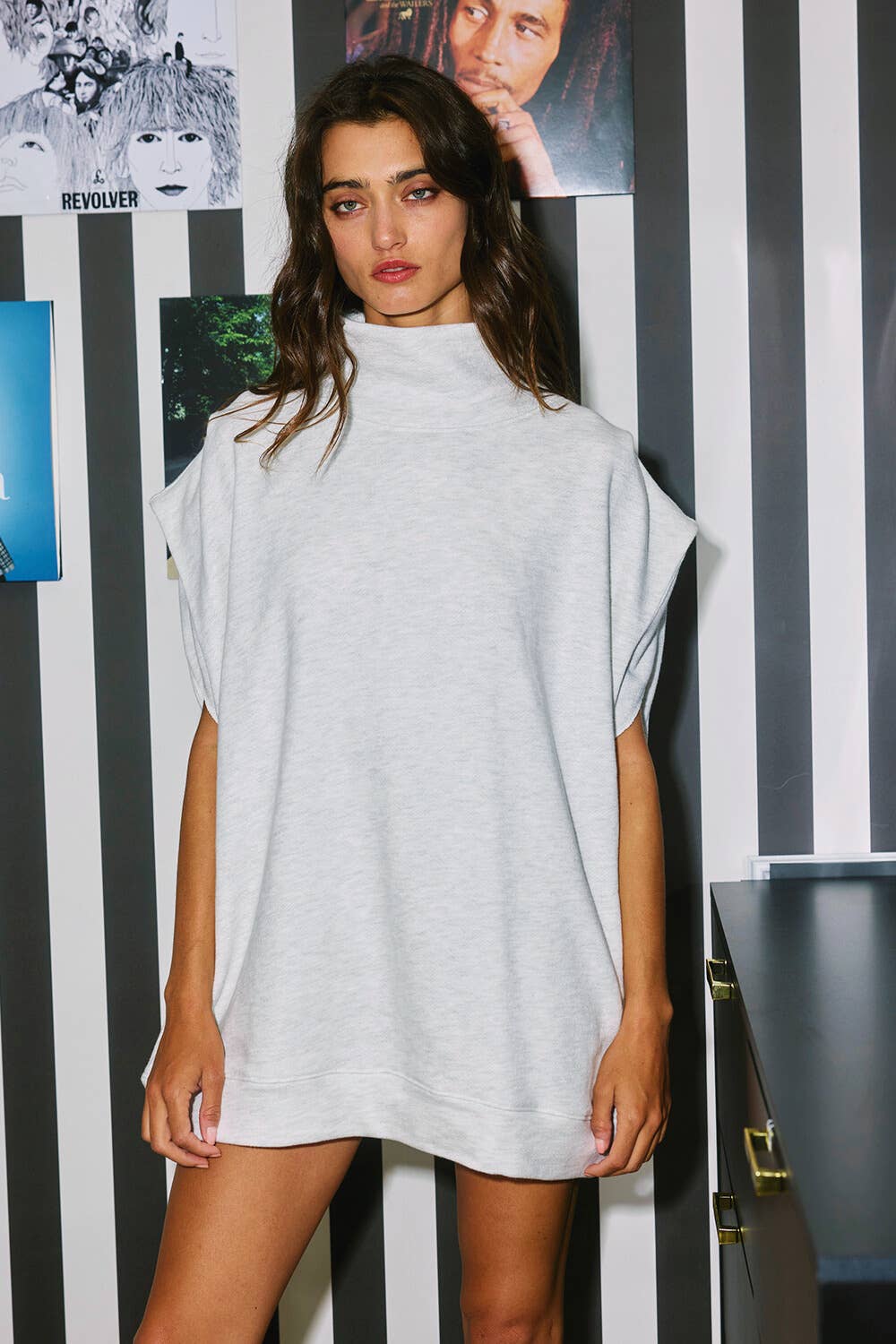 Solid Mock-neck Oversized Muscle Top