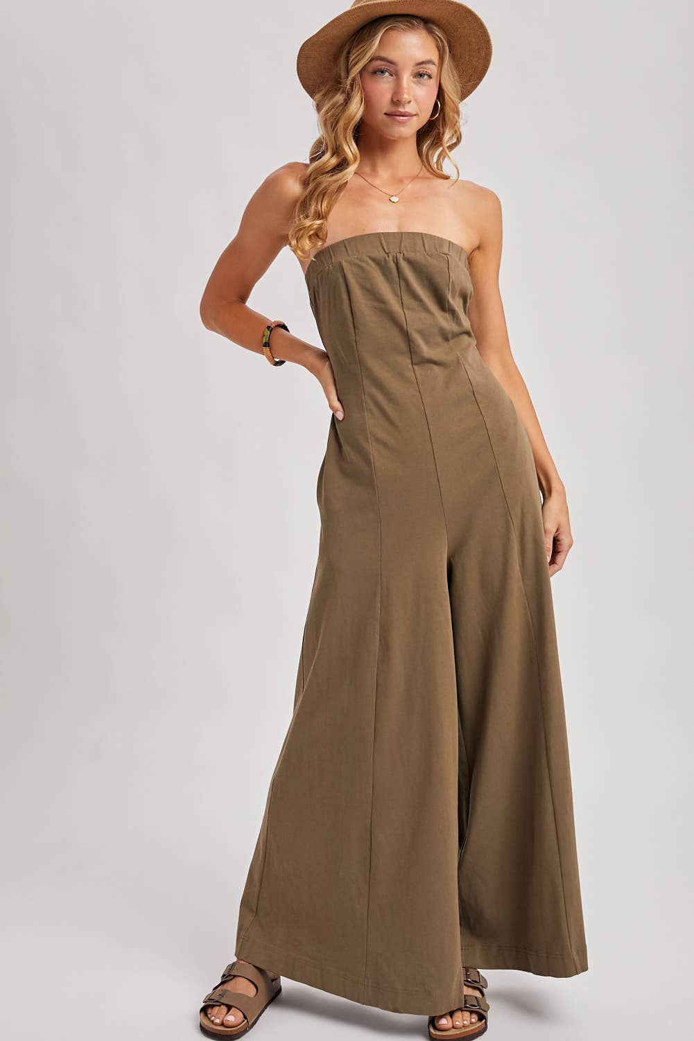Strapless Bandeau Wide Leg Jumpsuit w/ Pockets
