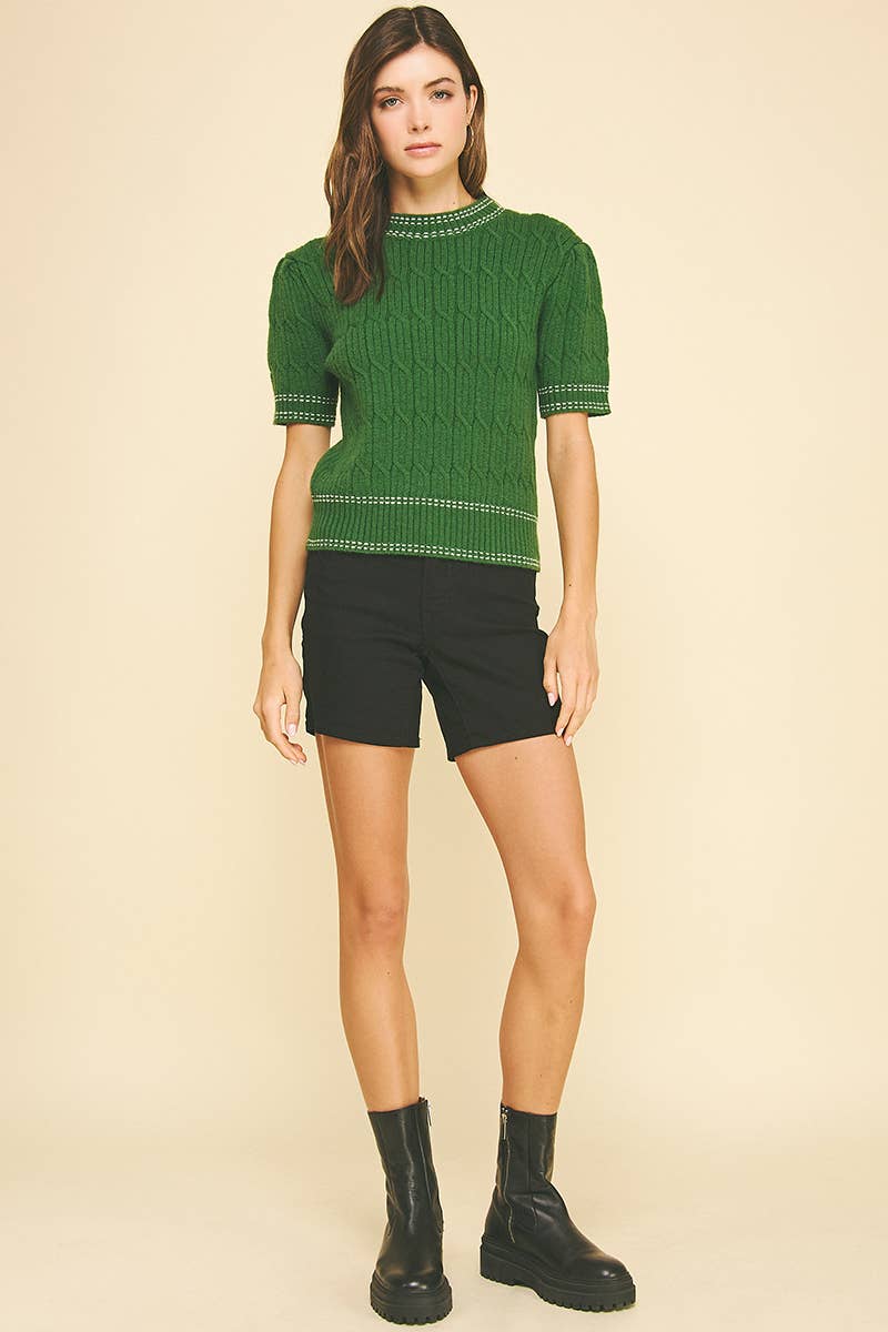 Cable Knit Short Sleeve Sweater