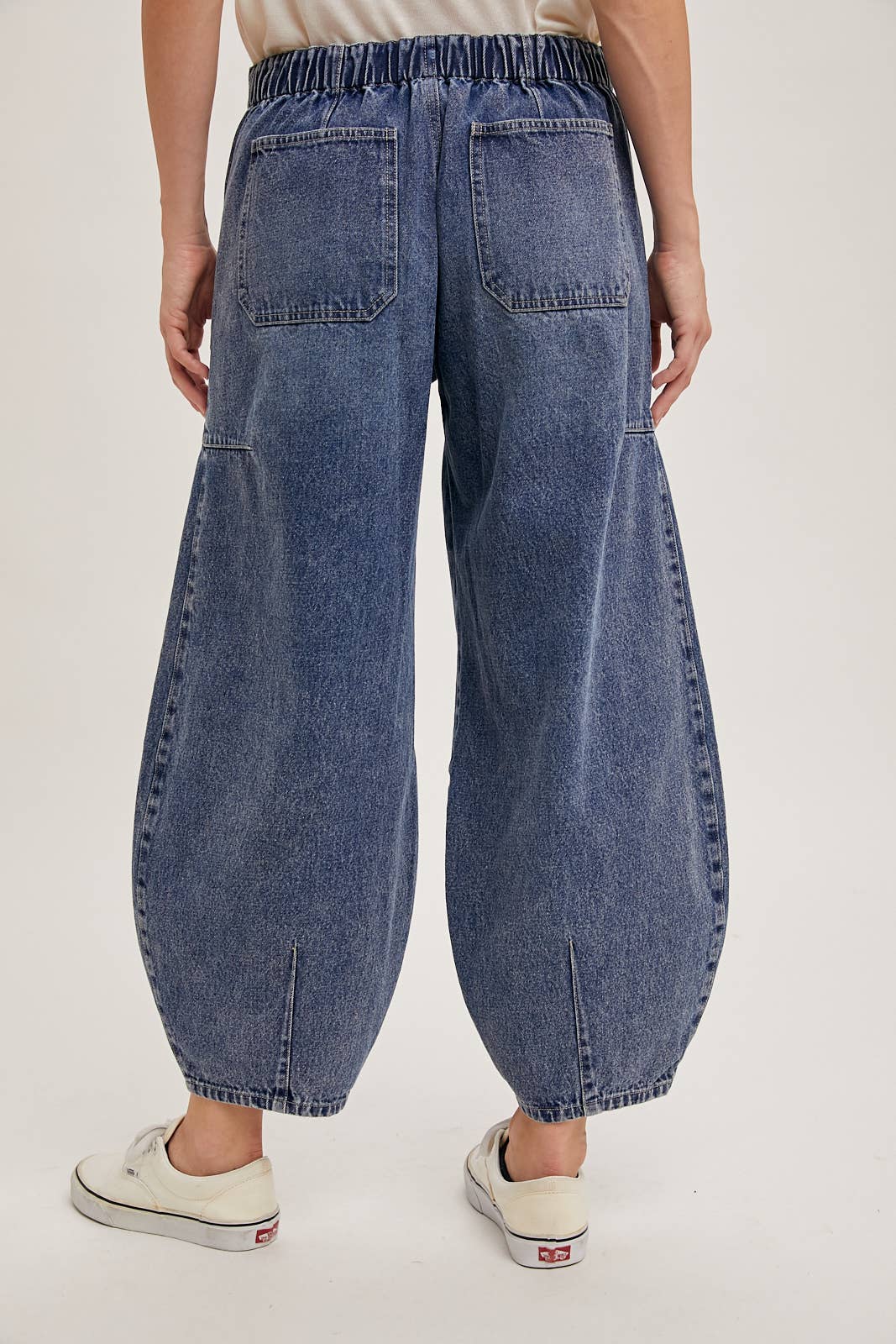 Denim Mid-Waist Drawstring Barrel Jeans