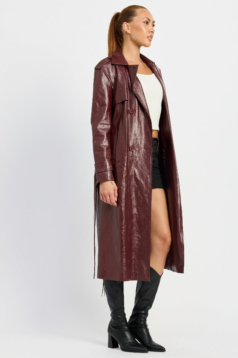 Faux Leather Trench Coat
