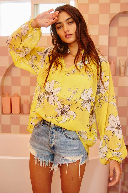 Floral Semi-Sheer Blouse