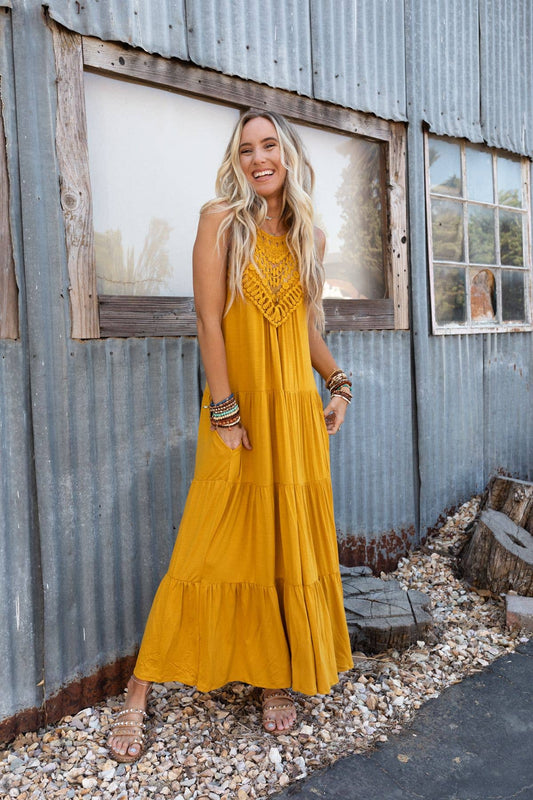 Three Bird Nest - Perfection Tiered Maxi Dress - Mustard