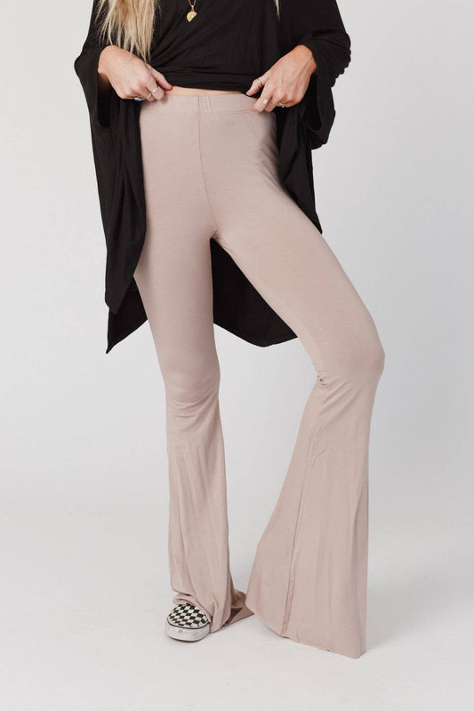 Three Bird Nest - Cher Solid Raw Edge Flare Pant - Mocha