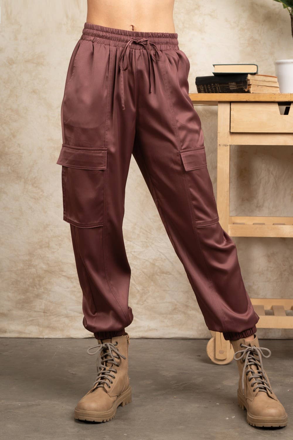 Satin Soft Shiny Cargo Jogger Pants