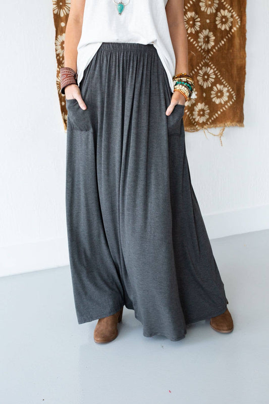 Three Bird Nest - The Perfect Pocketed Maxi Skirt - Charcoal